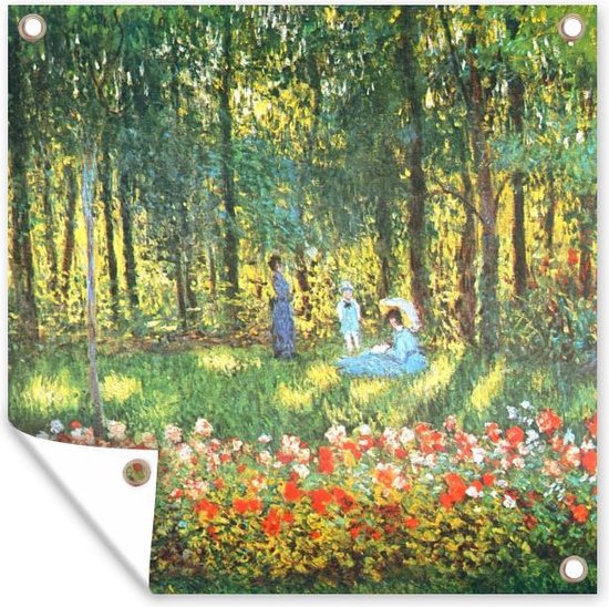 Tuinposters De familie van de artiest in de tuin - Claude Monet - 50x50 cm - Tuindoek - Buitenposter