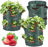 Relaxdays Kweekzak aardbeien - set van 3 - beplantingszak - groeizak - kunststof - groen