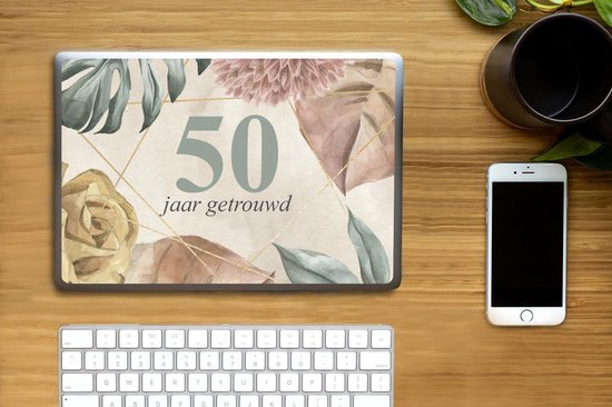 Sticker ordinateur portable - 11,6 pouces - Mariage - 50 ans de mariage - Fleurs - Cadeau Saint Valentin