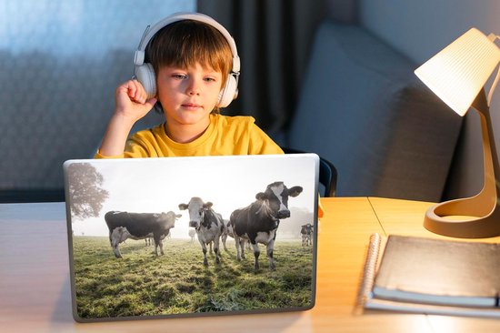 Sticker pour ordinateur portable - 12,3 pouces - Vache - Herbe - Brume