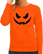 Halloween - Pompoen gezicht halloween verkleed sweater oranje - dames - horror trui / kleding / kostuum L