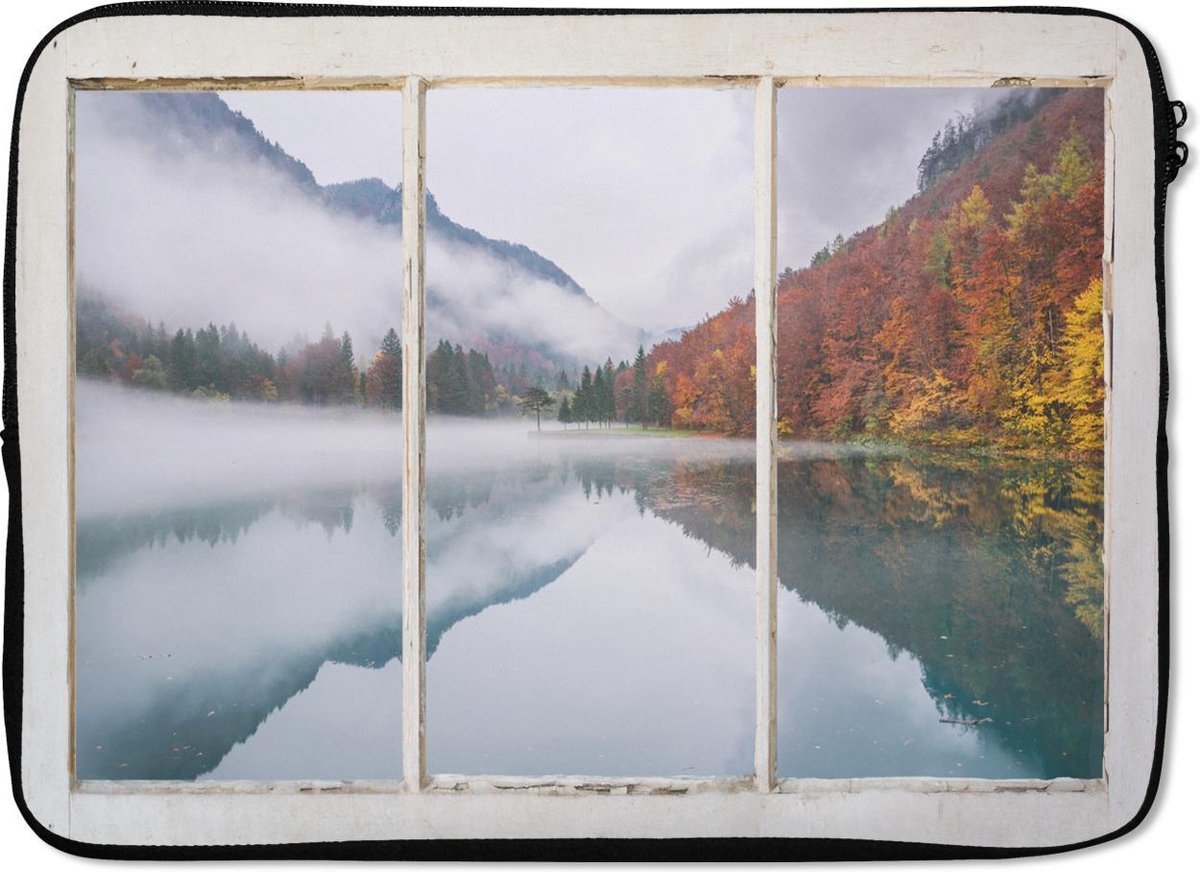 Laptophoes 14 inch - Doorkijk - Herfst - Berg - Laptop sleeve - Binnenmaat 33x23 cm - Zwarte achterkant