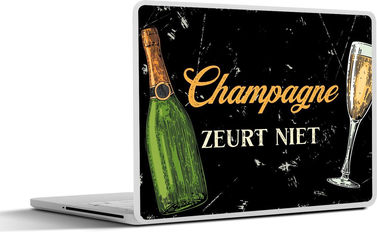 Laptop sticker - 10.1 inch - Champagne - Fles - Zwart - 25x18cm - Laptopstickers - Laptop skin - Cover - Cadeau voor vrouw - Cadeau voor man