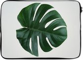 Laptophoes 14 inch - Een groene botanische gatenplant - Laptop sleeve - Binnenmaat 34x23,5 cm - Zwarte achterkant