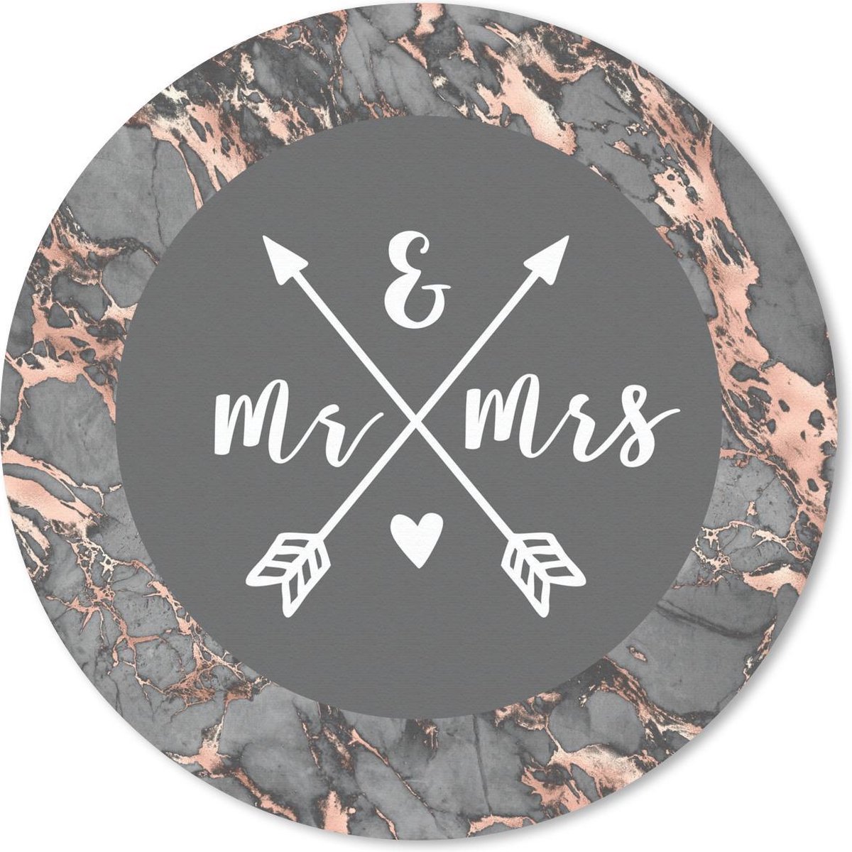 Muismat rond 30x30 cm - Mousepad Mr & Mrs - Quotes - Trouwen - Spreuken - Ronde muismatten