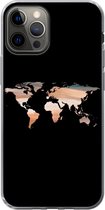 Geschikt voor iPhone 12 Pro hoesje - Wereldkaart - Verf - Zwart - Siliconen Telefoonhoesje