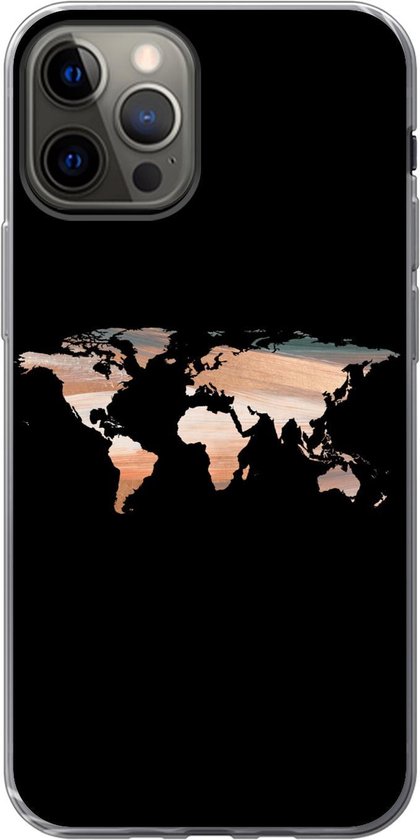 iPhone 12 Pro hoesje - Wereldkaart - Verf - Zwart - Siliconen Telefoonhoesje  | bol.com