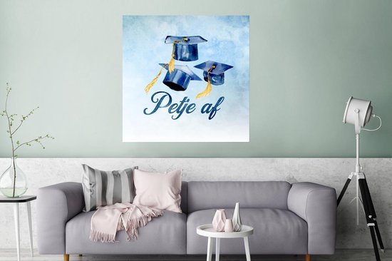 Affiche Passé - Chapeau de Diplôme - Blauw - 75x75 cm