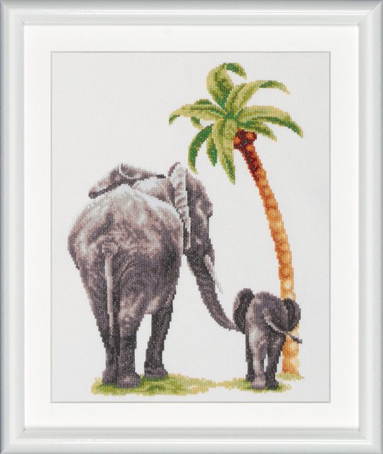 Dutch Stitch Brothers - DIY borduurpakket - DSB005L - Safari Olifant - Wit Linnen - 38 x 25 cm