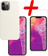 Hoes Geschikt voor iPhone 13 Pro Max Hoesje Siliconen Back Cover Case Met Screenprotector - Hoesje Geschikt voor iPhone 13 Pro Max Hoes Cover Hoesje - Wit