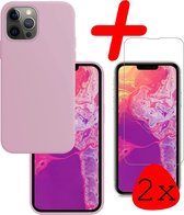 iPhone 13 Pro Hoesje Siliconen Met 2x Screenprotector Tempered Glass - iPhone 13 Pro Screen Protector 2x Beschermglas Full Screen Hoes Back Case - Lila
