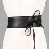 Leatherlook taille riem met striksluiting | Zwart | Modieuze brede dames riemen