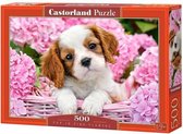 legpuzzel Pup in pink flowers 500 stukjes