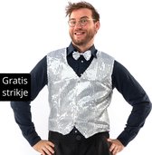 Glitter & Glamour Kostuum | Showman Cocktail Gala Glitter Vest Met Dasje Zilver | Small | Kerst | Verkleedkleding
