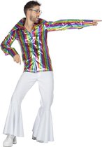 Wilbers & Wilbers - Jaren 80 & 90 Kostuum - Festival Overhemd Stralend Glinsterende Regenboog Man - Multicolor - Maat 48 - Carnavalskleding - Verkleedkleding