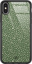 iPhone X/XS hoesje glass - Green dots | Apple iPhone Xs case | Hardcase backcover zwart