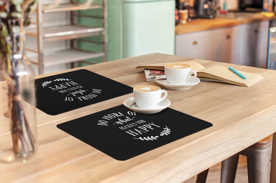 Set de table - Napperons de table en plastique - Proverbes - Faites plus de ce qui vous rend heureux - Citations - 45x30 cm - 6 pièces - Résistant à la chaleur - Antidérapant - Coussinet - Amovible