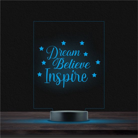 Led Lamp Met Gravering - RGB 7 Kleuren - Dream Believe Inspire