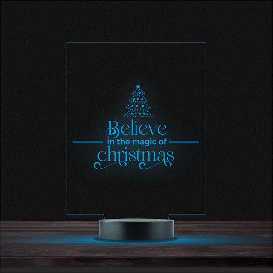 Led Lamp Met Gravering - RGB 7 Kleuren - Believe In The Magic Of Christmas