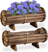 Relaxdays Plantenbak set van 2 - hout - bloembak - binnen & buiten - met folie - balkonbak