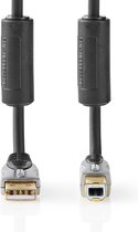 Nedis USB-Kabel - USB 2.0 - USB-A Male - USB-B Male - 2.5 W - 480 Mbps - Verguld - 1.80 m - Rond - PVC - Antraciet - Doos