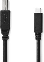 USB-Kabel | USB 2.0 | USB-C™ Male | USB-B Male | 480 Mbps | OTG | Vernikkeld | 1.00 m | Rond | PVC | Zwart | Polybag