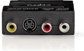 SCART-Adapter - SCART Male - S-Video Female / 3x RCA Female - Vernikkeld - Schakelbaar - ABS - Antraciet - 1 Stuks - Window Box