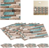 Relaxdays 50x houtstrips - 70x70 - 3D wandpanelen - zelfklevend - bruin/turquoise