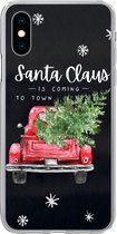 Geschikt voor iPhone X hoesje - Spreuken - Kerstman - Quotes - Santa Claus is coming to town - Auto - Siliconen Telefoonhoesje