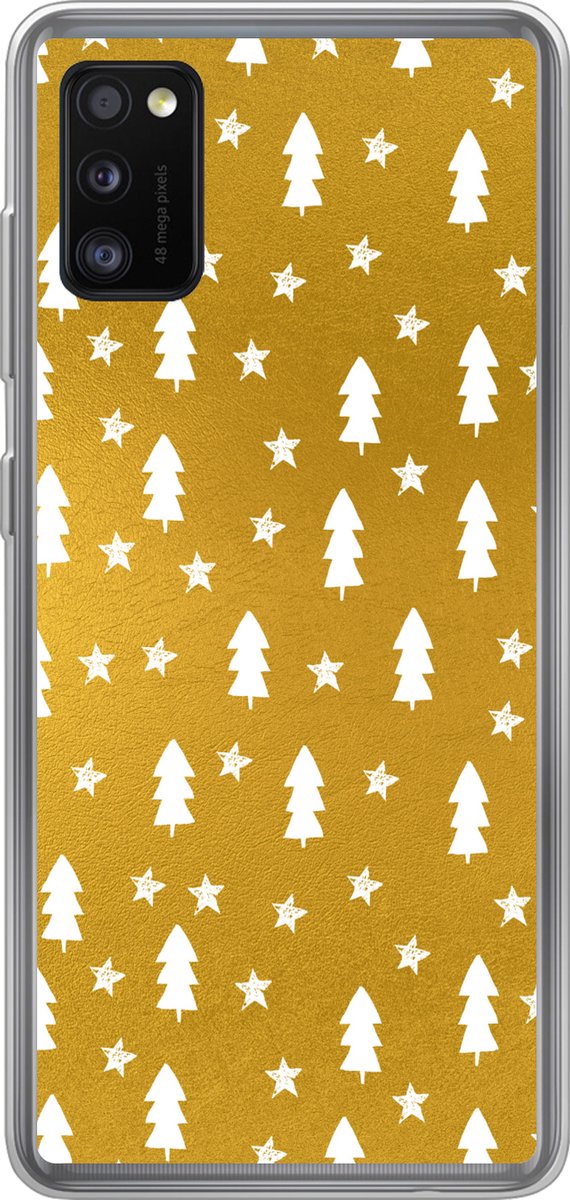 Telefoonhoesje Geschikt voor Samsung Galaxy A41 hoesje - Kerstboom - Sterren - Goud - Siliconen Telefoonhoesje Telefoonhoesje