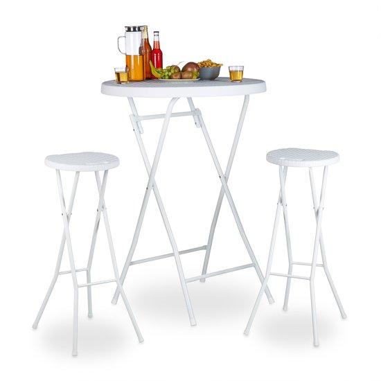 Relaxdays 3-delige statafel set met krukken - inklapbaar - barkrukken -  hoge tafel - wit | bol.com