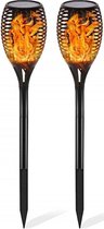 LED Solar Priklamp/Fakkel Tuinverlichting met Zonne-energie - Set 2 Stuks - Planno Torky - Dag en Nacht Sensor - Mat Zwart - Kunststof