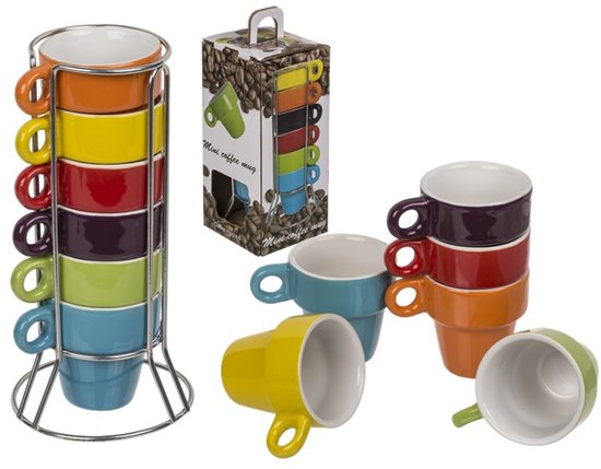 Espresso kopjes - 6 stuks met houder - 50ml
