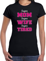 Super mom wife tired t-shirt voor dames - zwart - verjaardag / moederdag - cadeau shirt 2XL
