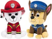 2x stuks Paw Patrol pluche karakters knuffels Chase en Marshall 15 cm - De bekende honden pups