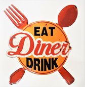 3D metalen wandbord "Diner. Eat. Drink"  50x55cm