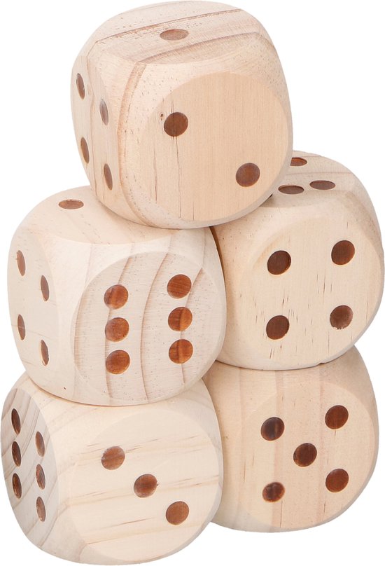 Afbeelding van het spel 5x stuks grote houten dobbelstenen in koker 5,5 cm - Dobbelspellen - Dobbelen - Dobbel speelstenen