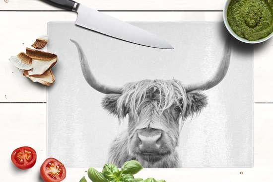 Planche à découper en Verres - 39x28 - Highlander écossais - Vache - Zwart - Wit - Planches à découper en Glas