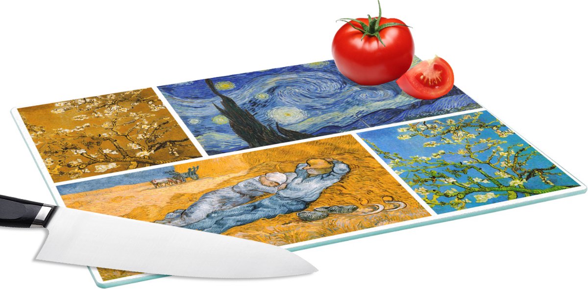 Glazen Snijplank - 39x28 - Van Gogh - Collage - Kunst - Snijplanken Glas