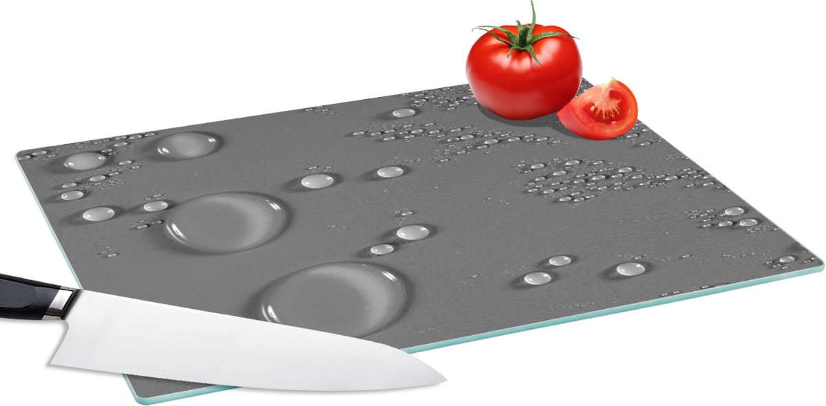 Glazen Snijplank - 39x28 - Water druppels - zwart wit - Snijplanken Glas