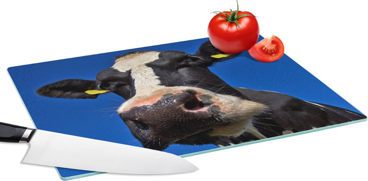 Glazen Snijplank - 39x28 - Koe - Blauw - Neus - Dieren - Snijplanken Glas
