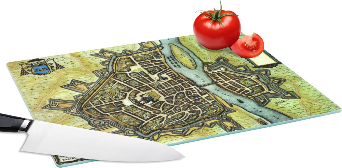Glazen Snijplank - 39x28 - Plattegrond - Antiek - Maastricht - Snijplanken Glas