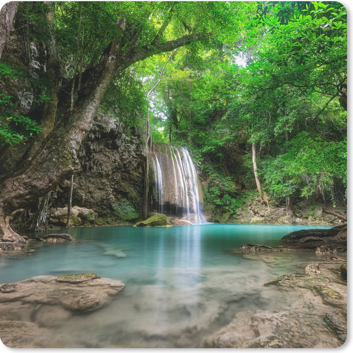 Muismat 20x20 cm - Mousepad Erawan Waterval in Kanchanaburi, Thailand. - Muismatten