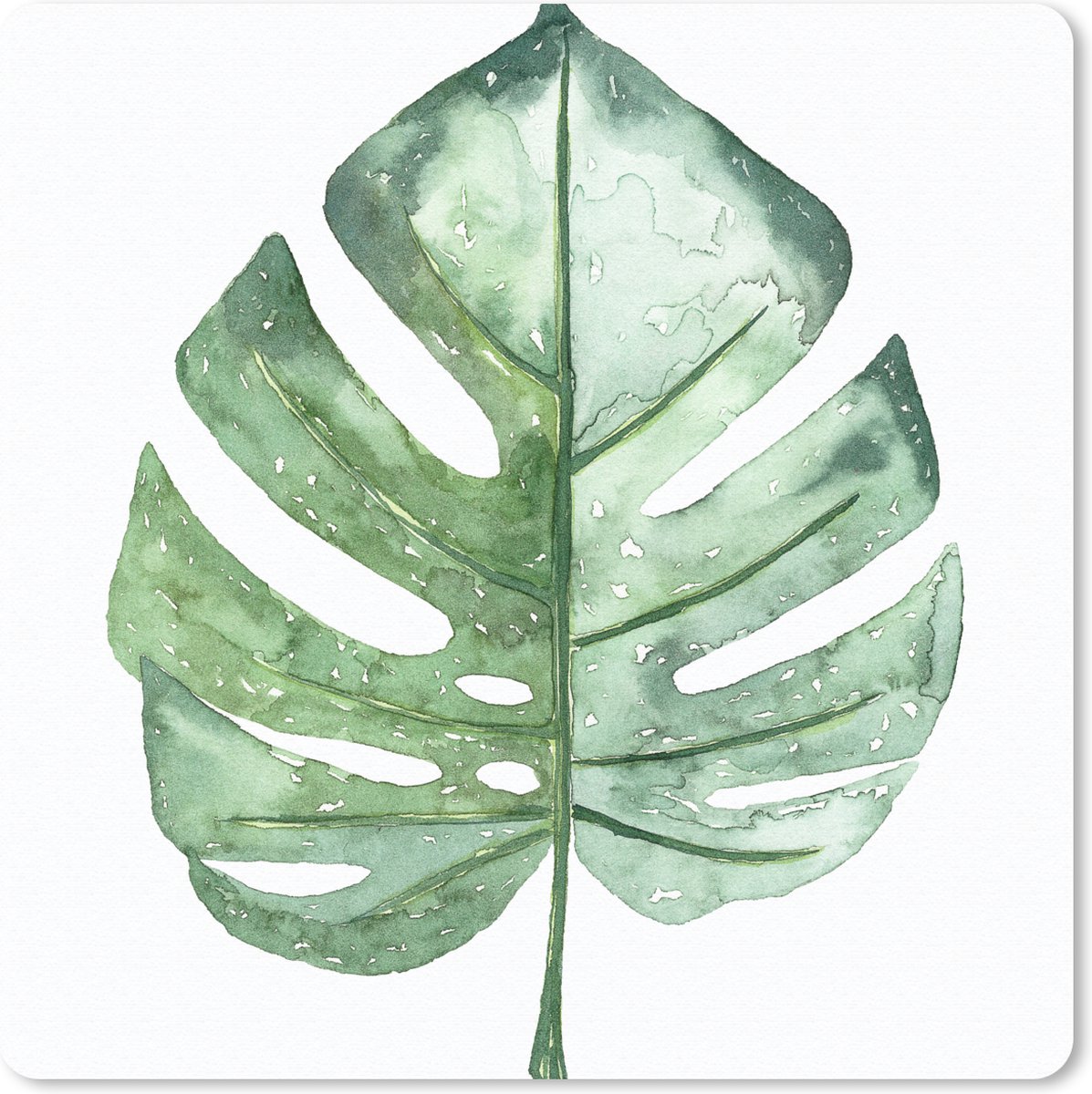 Muismat 30x30 cm - Mousepad Waterverf - Monstera - Blad - Muismatten