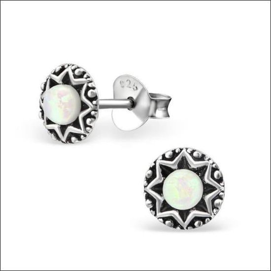 Aramat jewels ® - Geoxideerde zilveren oorbellen opaal wit geoxideerd 925 zilver 6mm