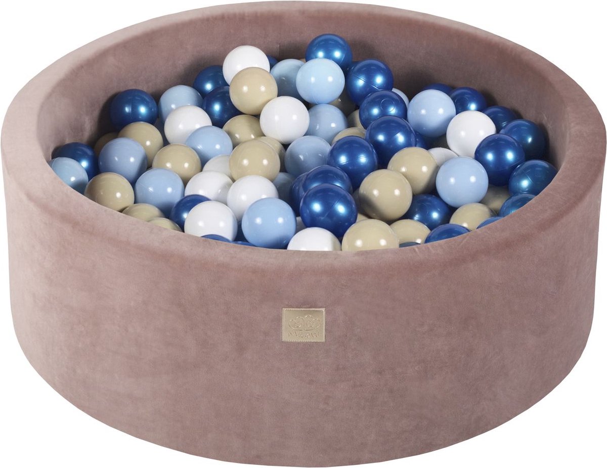 Ronde ballenbak VELVET 90x30 - Beige incl 200 ballen - Blauw Pearl, Beige, Wit, Baby Blauw | Ballenbakje.nl