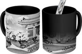 Magische Mok - Foto op Warmte Mok - tekening van Mount Fuji in Tokyo - zwart wit - 350 ML