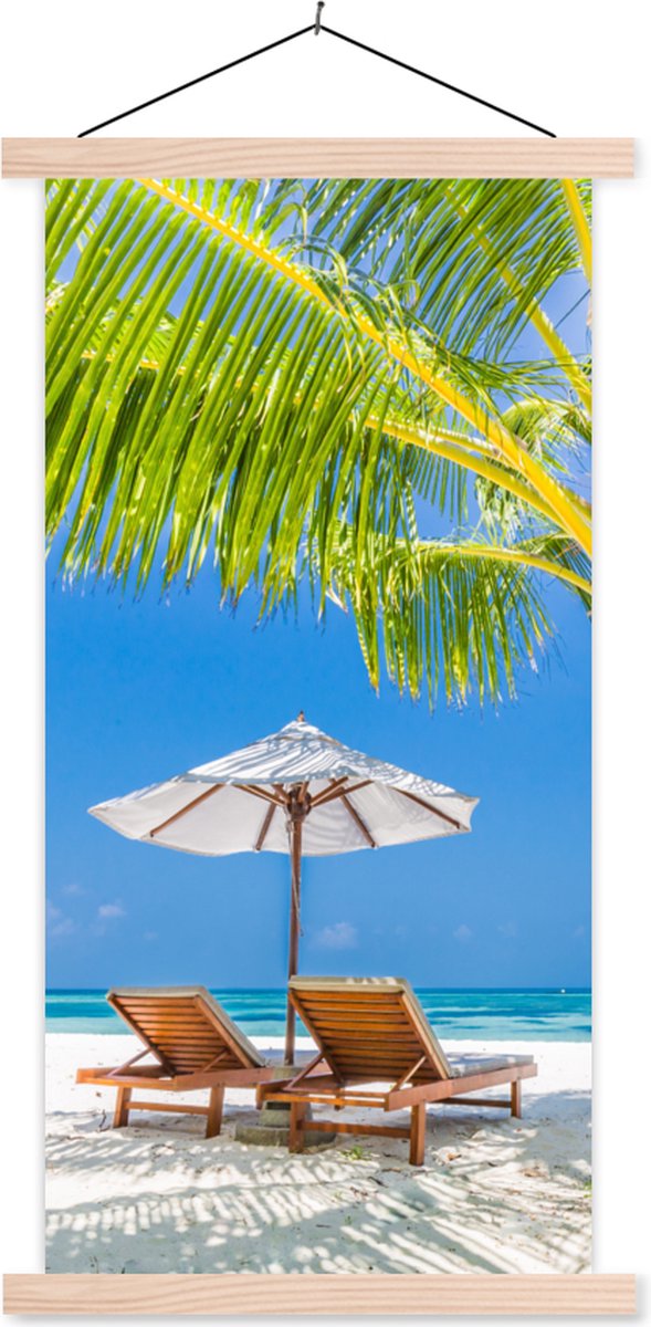 Posterhanger incl. Poster 60x120 cm - Schoolplaat - Palmboom - Strandstoel - Parasol - Tex