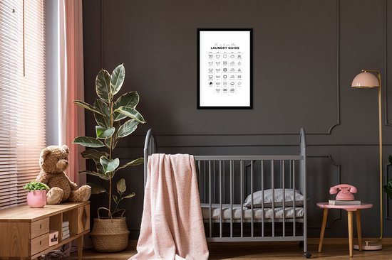 Affiche avec liste Instructions de lavage - Machine à laver - Symboles - 40x60 cm - Cadeau Saint Valentin femme - Cadeau pour femme