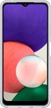 Transparant hoesje voor Samsung Galaxy A22 5G, met een paarse en oranje achtergrond.